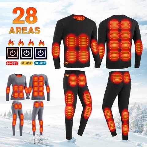 28 Areas Heated Underwear Winter Thermal Underwear Women Men Heating Jacket Winter Sports Accessories Electric Heated EquipmentX2401004