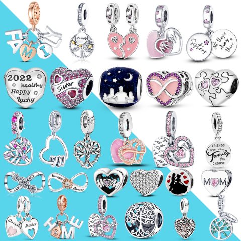 925 Sterling Silver Dangle Charm DIY Heart Shape Dangle Charms For Mom Son Daughter Sister Friend Bead Fit Charms Bracelet DIY Jewelry Accessories