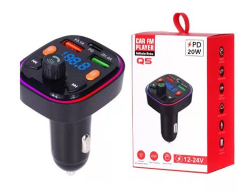 Q5 Dual USB Type-c PD fast charging Car FM Transmitter Aux Modulator Bluetooth Handsfree Audio Receiver MP3 Player 3.1A Quick Charge with box package