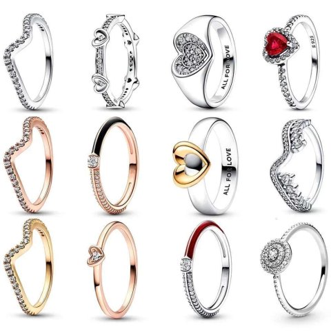 New High Quality 925 Sterling Silver Pretty Radiant Heart Pave Signet Ring Sparking Wave Me Pave Red Dual Ring DIY Gift