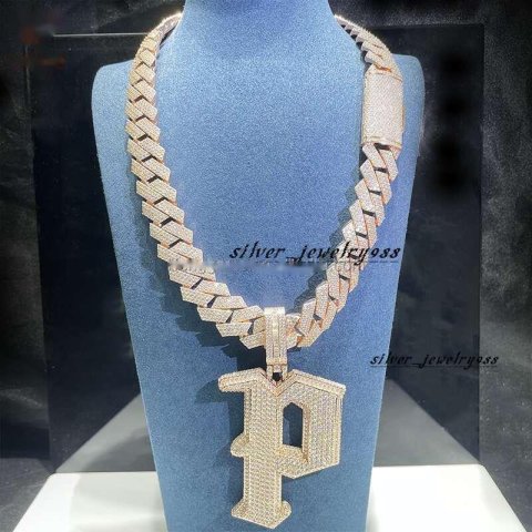 Customized Sliver Hip Hop VVS Moissanite Diamond Charm Necklace P Letter Pendant