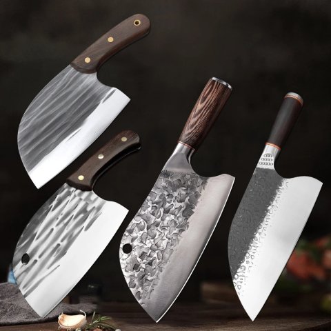 Forged Kitchen Butcher Knife Cleaver Meat Chef Cooking Full Tang Wooden Handle Handmade Knife Stainless Steel Slicing Knife 250410