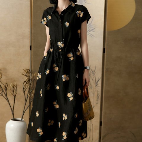 S50 Xiangyun yarn dress mulberry silk skirt medium-length little black dress women&#039;s summer