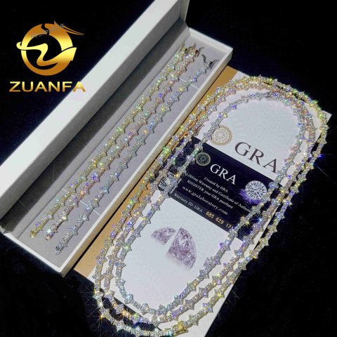 Ready Shipping 3mm New Style Hip Hop Moissanite Tennis Chain Bracelet 925 Silver Vvs Tennis Moissanite Chain Women mens Necklace