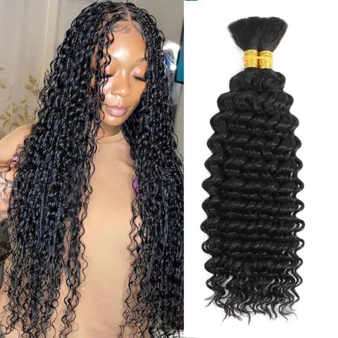 Human Braiding Hair Deep Wave Bulk Human Hair 100g No Weft Bundles Micro for Boho Braids 240620