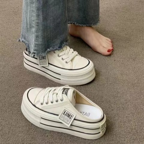 Casual Round Toe Cross Strap Canvas Womens Slippers Summer Fashion Increased Breathable Comfortable Sports Shoes NO K02-XX 240620