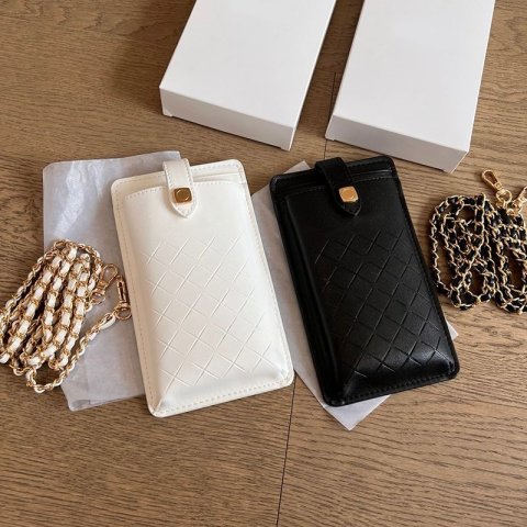 Storage Bags Fashion Black and White Cards Holder With Metal Chain Classic Phone Bag Crush Gift With Box 10X18X1.5CM
