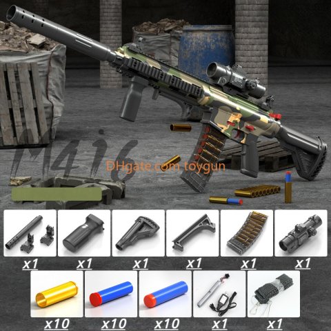 DIY M416 Soft Bullets Rifle Toy Gun Detachable Shell Ejected Launcher Automatic Manual Dual Mode Continuous Firing With Scope Outdoor Cs Pubg Game Prop Gifts For Boys