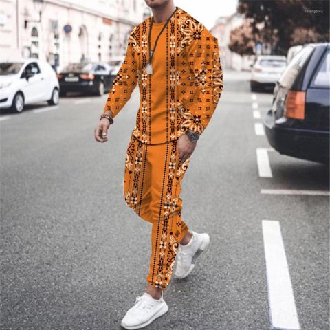 Men's Tracksuits Luxury Vintage Tshirts Joogers 3D Print Men Tracksuit Suit Tshirt Long Pants 2 Piece Sets Oversized Men's Summer Sleeve