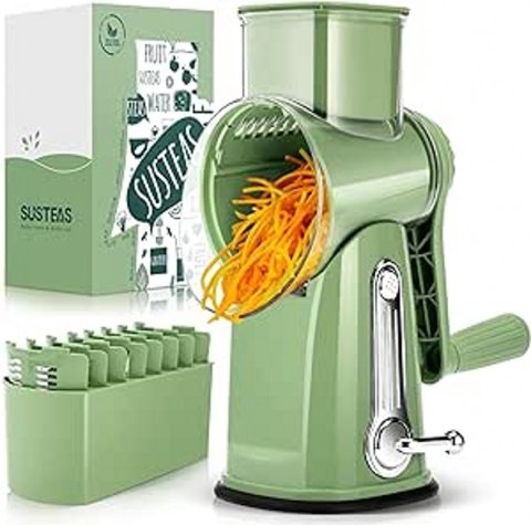 Rotary Cheese Grater with Handle Food Shredder with 5 Well-designed Blades Round Mandoline Slicer Vegetable Grater