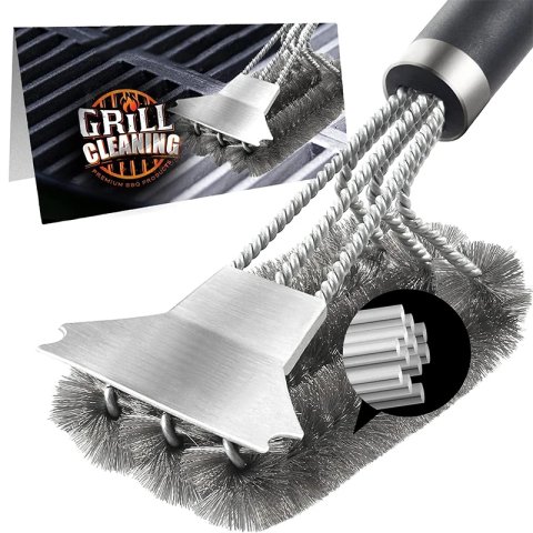 LMETJMA Safe Grill Brush and Scraper with Deluxe Handle 18 inch Grill Cleaner Brush Stainless Steel Bristle Grill Brush
