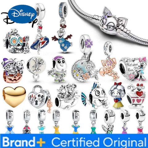 Disney 925 Silver Mickey Lina Belle Winnie the Pooh Charm Pendant Fit Necklace Original Bracelet DIY Birthday Women's Party Gift H260108