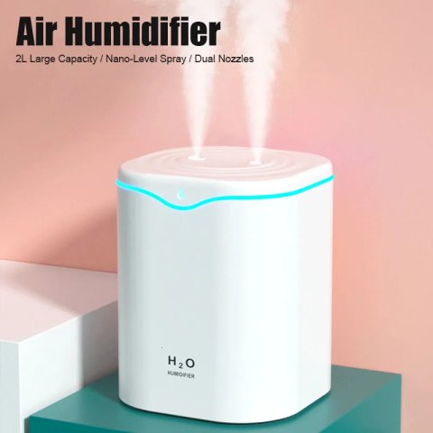 2000ML USB Air Humidifier Large Capacity Home Office Double Spray Port Essential Oil Diffuser Aroma Humificador Mist Fogger 251031