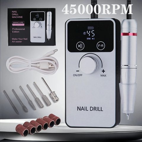 Luxury 45000Rpm Professional Electric Drill Machine Rechargeable File Nails Accessories Gel Nail Polish Sander Low Noise Y260218