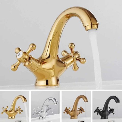 Antique Brass Bidet Shower Basin Faucet Dual Cross Handles Hot Cold Water Mixer Tap Spout Kitchen Bathroom Toilet Water Tap M251129