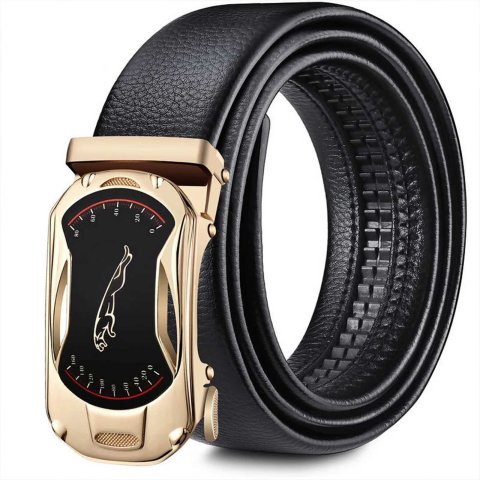 Mens Leather Ratchet Belt Adjustable Trim to Fit Smooth Surface Buckle Belt for Jeans Pants Wide BeltXJ251023