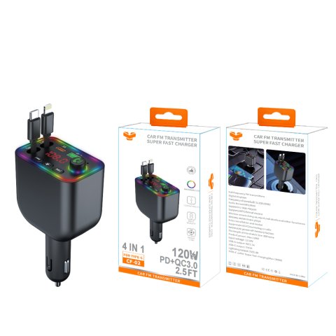 Car Charger BT 5.3 FM Transmitter Car Kit MP3 Modulator Player Handsfree Audio Receiver With Phone Type-C Charge Cable Cf02