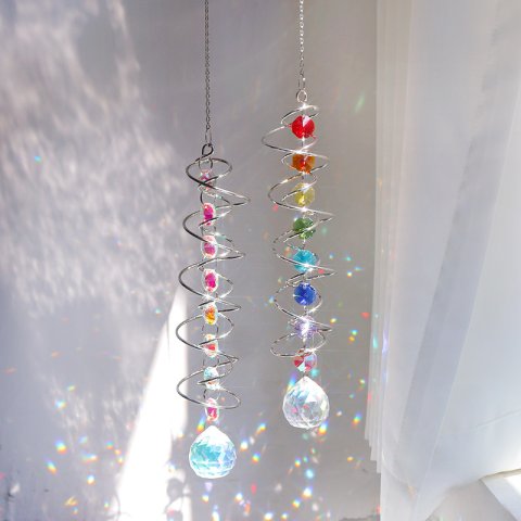 Spiral Wind Spinner Suncatcher Crystal Ball Wind Chimes Rainbow Maker Swivel Hook Garden Decor