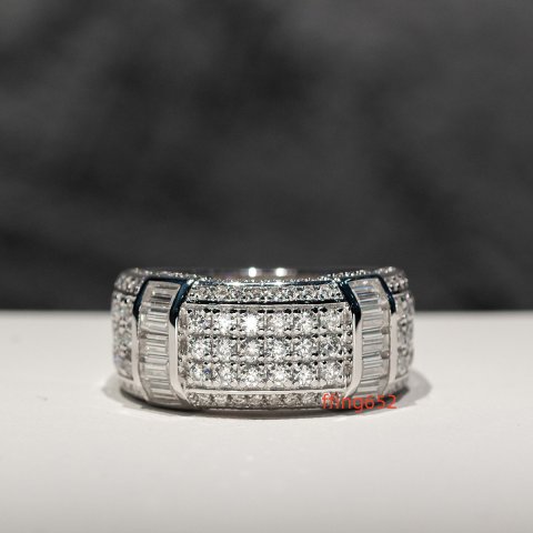Custom Jewelry Micro Pave Setting 925 Silver Ring With Moissanite Diamond Wedding Ring Men