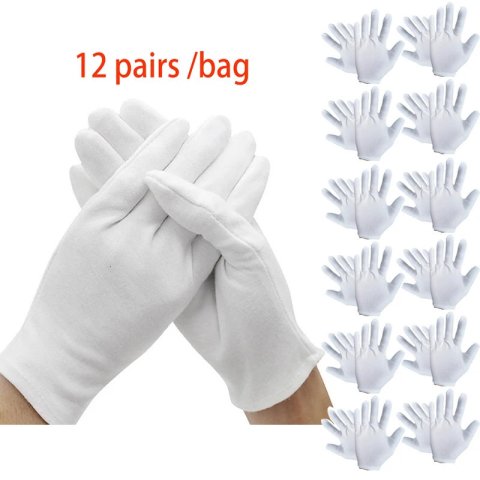 24Pieces12 Pairs White Labor Insurance Cotton Cloth Thin Etiquette Wenwan Quality Inspection Gloves 251008