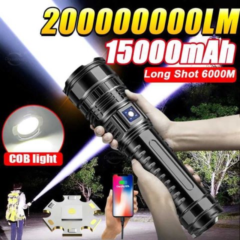 200000000LM Most Powerful LED Flashlight 1500W Rechargeable Flashlights Zoomable Tactical Torch Long Range 6000m Outdoor Lantern Y250826