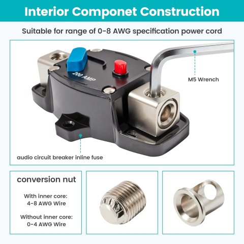30A 40A 50A 60A 80A 100A 150A 200A 250A 300A Circuit Breaker Manual Reset Car Stereo Audio Straight Line Fuse Holder