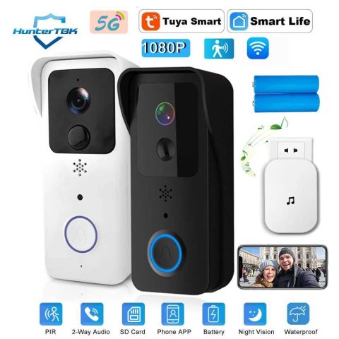 5GHz 2.4GHz wireless WIFI doorbell 1080P video intercom doorbell with camera Tuya intelligent PIR motion detection home security doorbell X250421