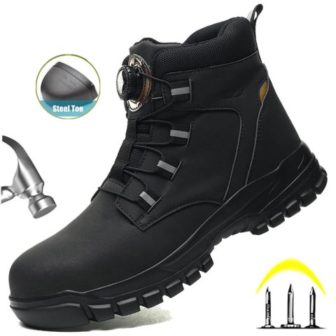 Rotating Button Work Shoes for Men Anti Puncture Work Sneakers Waterproof Black Work Safety Shoes Non Slip Steel Toe Boots 241216