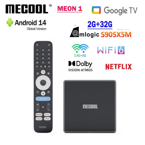 MECOOL MEon1 Google TV Box - Amlogic S905X5M Quad-Core, Android 14, 2GB/32GB, 4K Certified, BT5.2, WiFi 6 Media Player