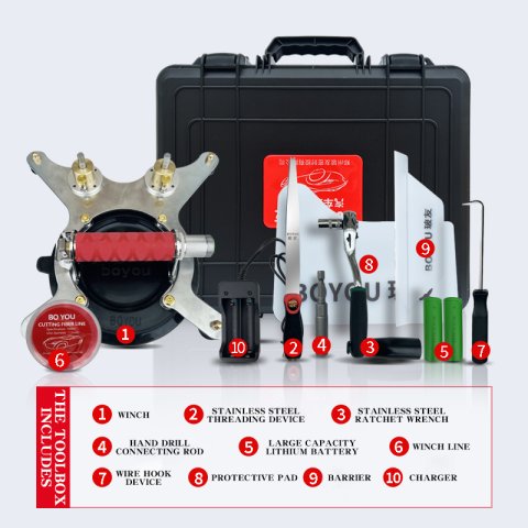 BOYOU Electric winch for automotive glass removal, safe, effortless, and easy to operate, compatible with electric drills