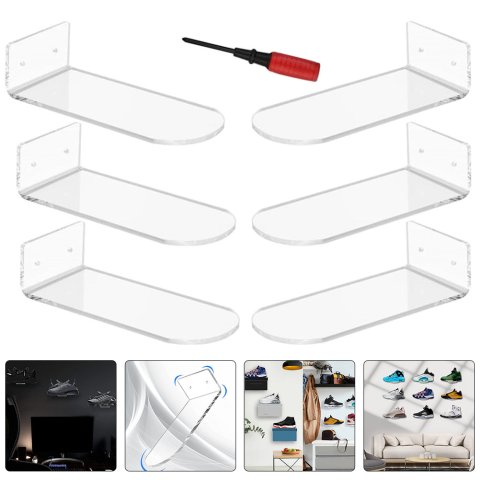 6Pcs Acrylic Shoe Rack Floating Shelves Wall Mounted Display Shelf Clear Sneaker Holder Home Storage ganization Shoe Hanger