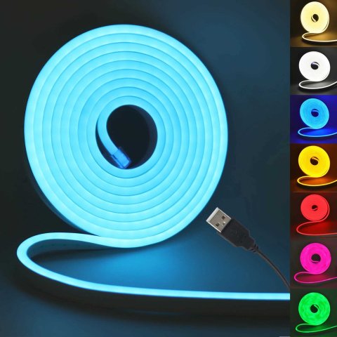 USB Neon LED Strip Light DC 5V 2835 120LEDs./ M Waterproof Flexible Neon Rope Light Red Blue White Pink Green Tape Room Backlight Z250311