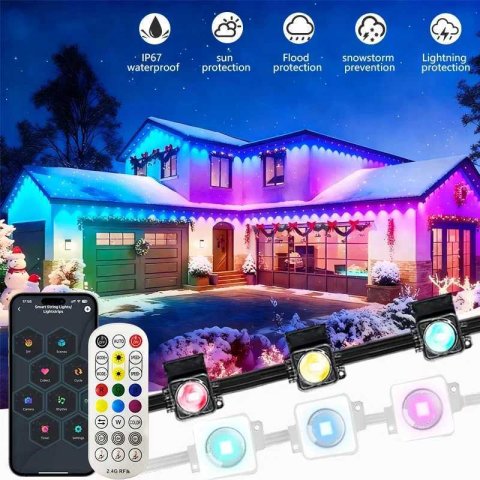 300ft 180LEDS Permanent Outdoor Lights Smart Eave Lights App Remote IP67 Waterproof RGBIC LED Strip Lights for House Roof Decor X251015