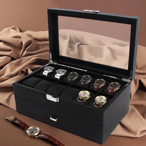 2Tier Watch Box 24 Slots Large Capacity with Glass Top Storage Display Case Gift 260112