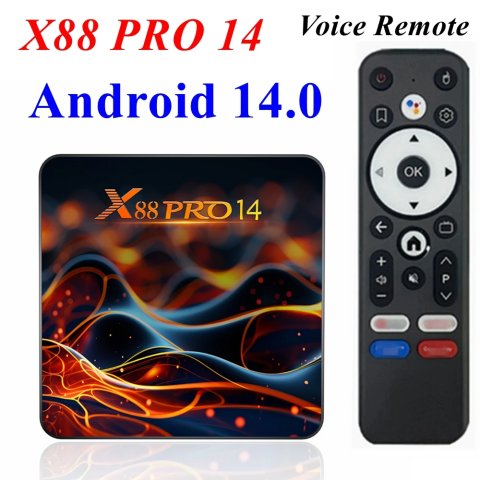 TV Box X88 Pro 14 Android 14 RK3518 Quad Core 2GB RAM 16GB ROM 4K LAN 100M Wifi6 BT 5.0 Voice Remote Media Player Set Top Box