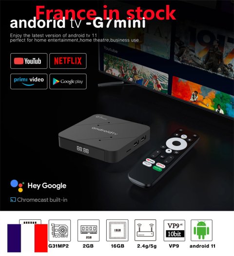 Ship from france G7 mini TV box 4k ATV Android 11.0 2g 16g Amlogic s905w2 G7mini smart box voice remote