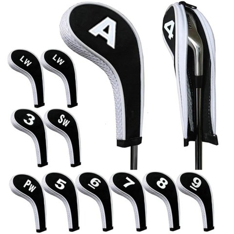 High Quality 12Pcs Rubber Neoprene Golf Head Cover Club Iron Putter Protect Set Number Printed with Zipper Long Neck 240122