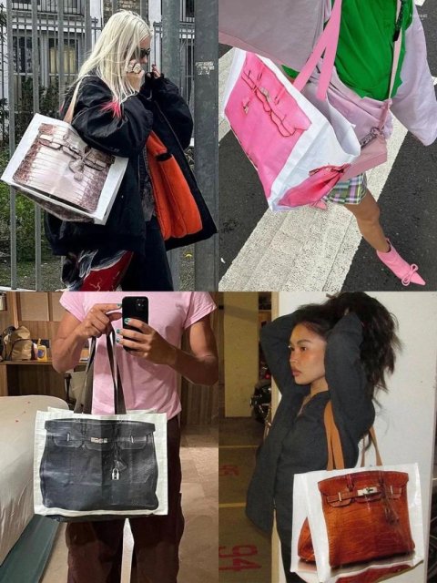 Shopping Bags 2024 INS Blogger's Parody Creative Grocerybags Platinum Bag Remake Fashion Same Fiess And Leisure
