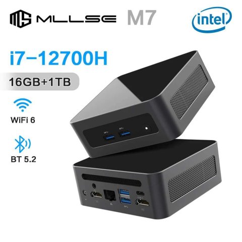 MLLSE M7 Mini PC Intel Alder Lake i7-12700H CPU 16G RAM 1TB ROM compatible USB3.2 Win11Pro Desktop Portable WiFi6 BT5.2