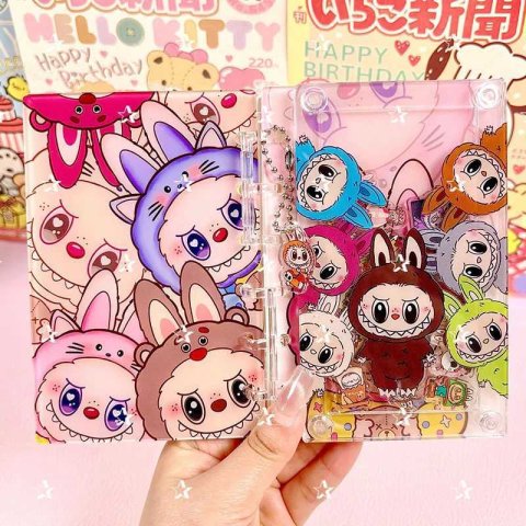 Cartoon Labubu A7 loose-leaf acrylic shaker notebook cute girl anime student diary fashion notebook stationery gift X250612