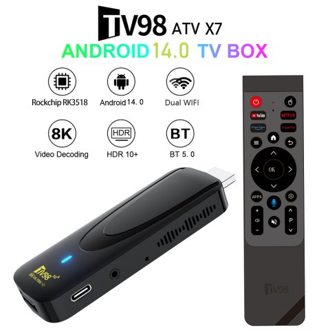 TV98 ATV X7 TV Stick 2GB 16GB Android 14.0 Allwinner RK3518 Quad Core Wifi 4G 5G BT5.0 Voice Remote Smart Assistant HD 4K 8K