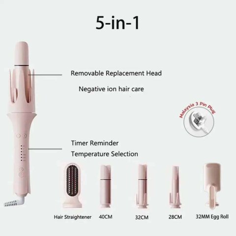 Ceramic Curler 5-in-1 Anti-scald Hair Straightening Comb Negative Ion Automatic Curling Iron C260204