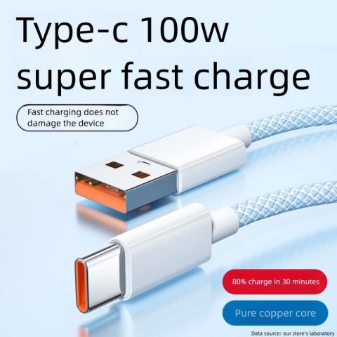 DHelectronics 100W Fast Charging USB-C Cable | 5A Super Charger Cord with Full Pure Copper Core | Braided Durability