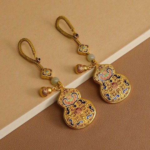 Trend National Style Wealth-Attracting Copper Gourd Creative Car Keychain Key Ring Bag Couple Pendant Hanging Ornament