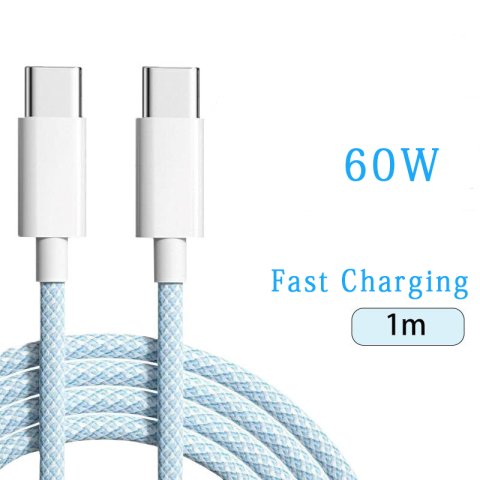 Nylon Braided Durable Type C to USB-C Charging Cable with Power Delivery Data Transfer