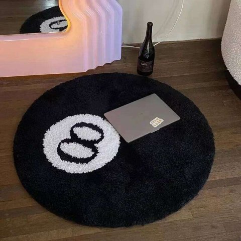 Plush Black Rug Creative Soft Anti-slip Carpet Round Skin Friendly 8 Ball Mat Hoom Decor 26L0206
