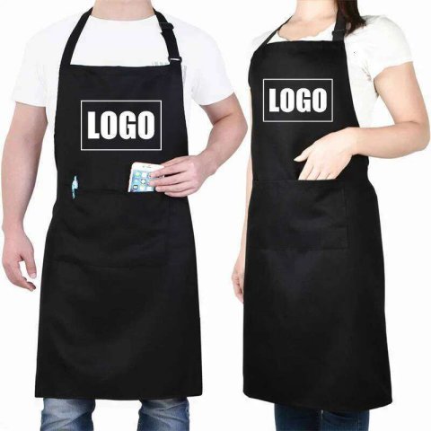 Large Size Waterproof Customized Print Embroidery Logo Signature Kitchen Home Chef Baking Clothes Pockets Adult Bib Waist Aprons S260205