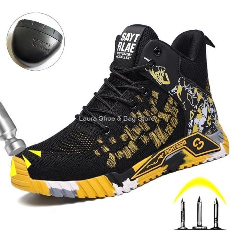 High Top Safety Shoes Men Steel Toe Work Shoes Men Women Work Safety Boots Anti Smash Safety Indestructible Work Boot Breathable 240703