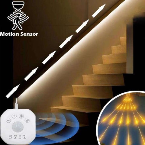 USB Motion Sensor LED Light Strip 5V Neon Lighting With Chase Effect for Kitchen Cabinets Stair Showcase Bedroom Bed 26Y0123