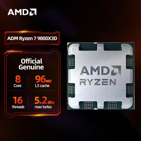 AMD Ryzen 7 9800X3D New Processor 3D V-Cache 8C/16T 120W up to 5.2 GHz, L3=96M 100-100001084 Socket AM5 but without cooler